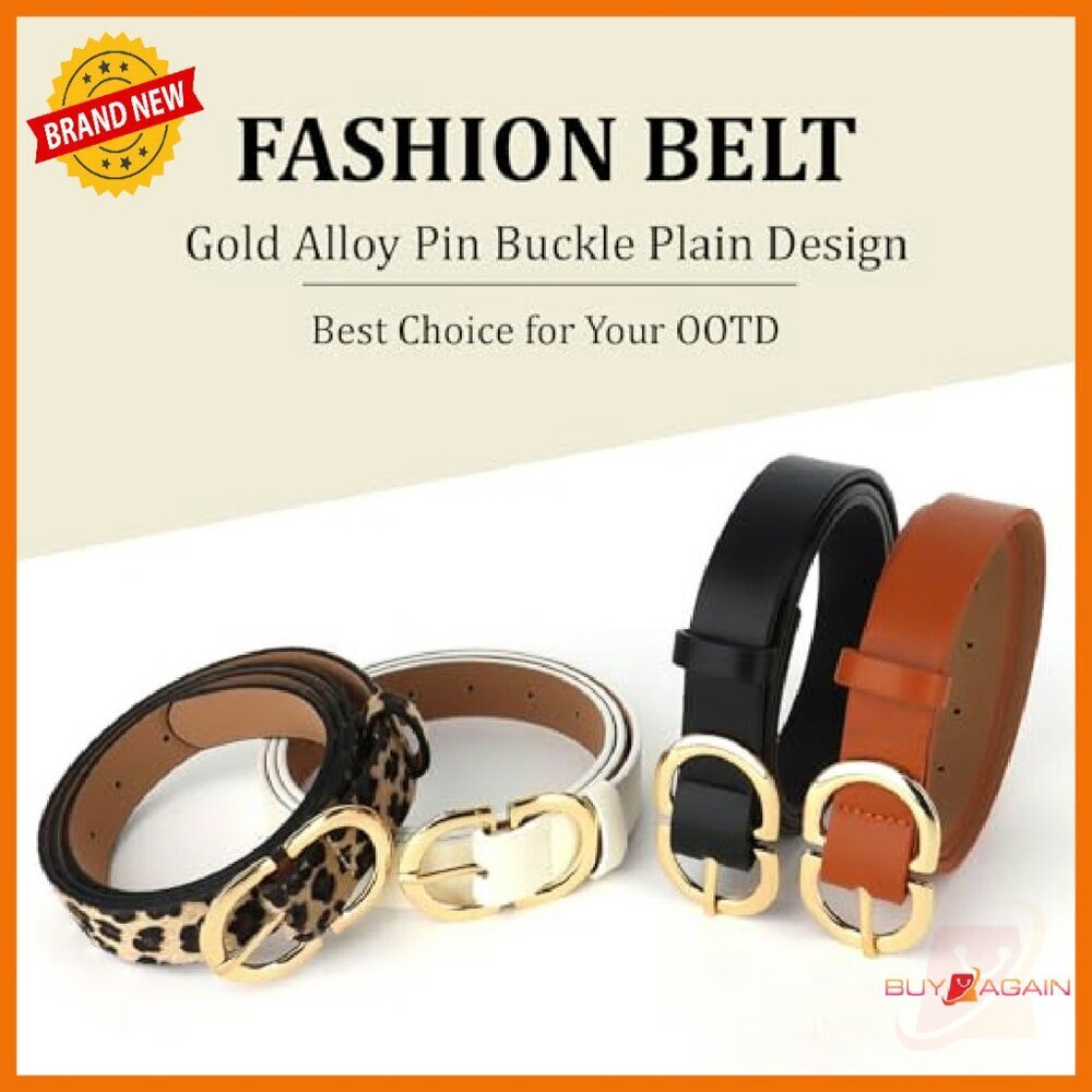 Leather Belt with Gold Buckle for Women Size M 43" - Picture 6 of 8